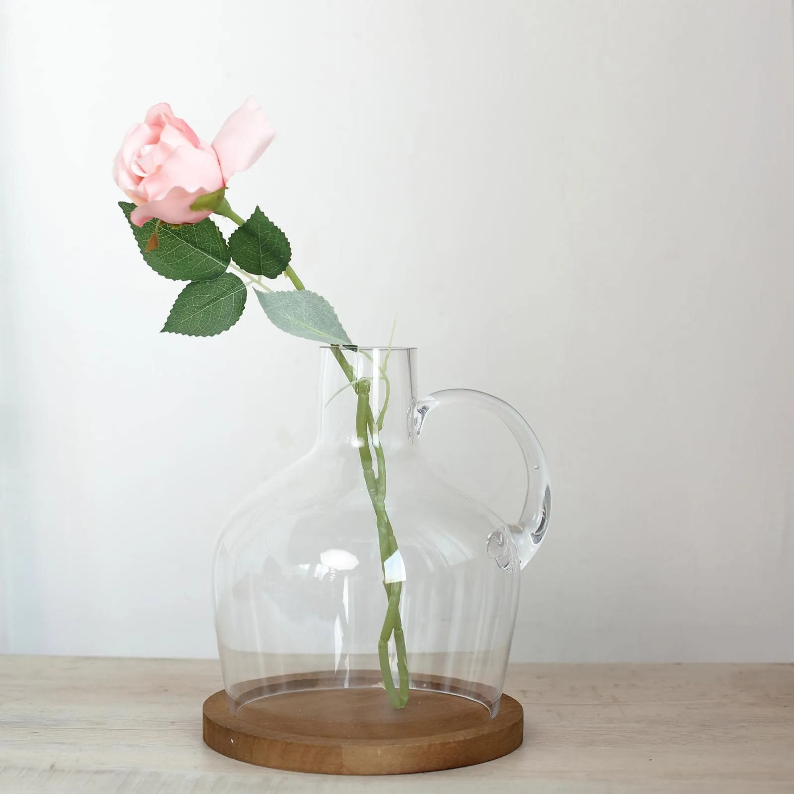 10" Heavy Duty Clear Glass Vases Candle Holder Centerpiece, Cloche Jar Dome With Wooden Base