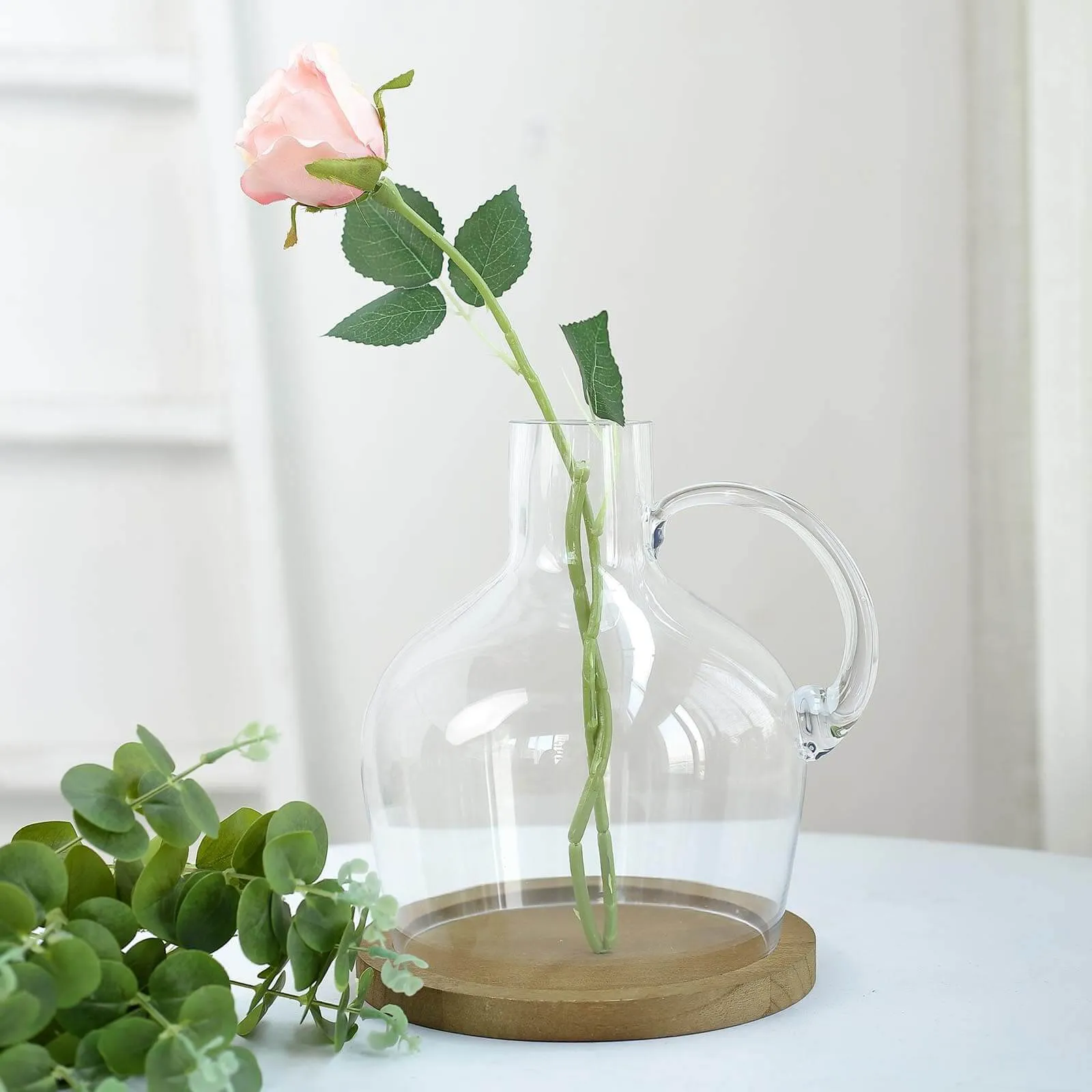 10" Heavy Duty Clear Glass Vases Candle Holder Centerpiece, Cloche Jar Dome With Wooden Base