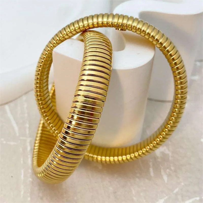 12mm Dual Layer Stretchable Snake Elastic Silver Anti Tarnish Stainless Steel Bangle Bracelet for Women