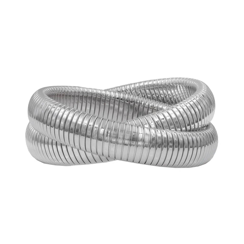 12mm Dual Layer Stretchable Snake Elastic Silver Anti Tarnish Stainless Steel Bangle Bracelet for Women