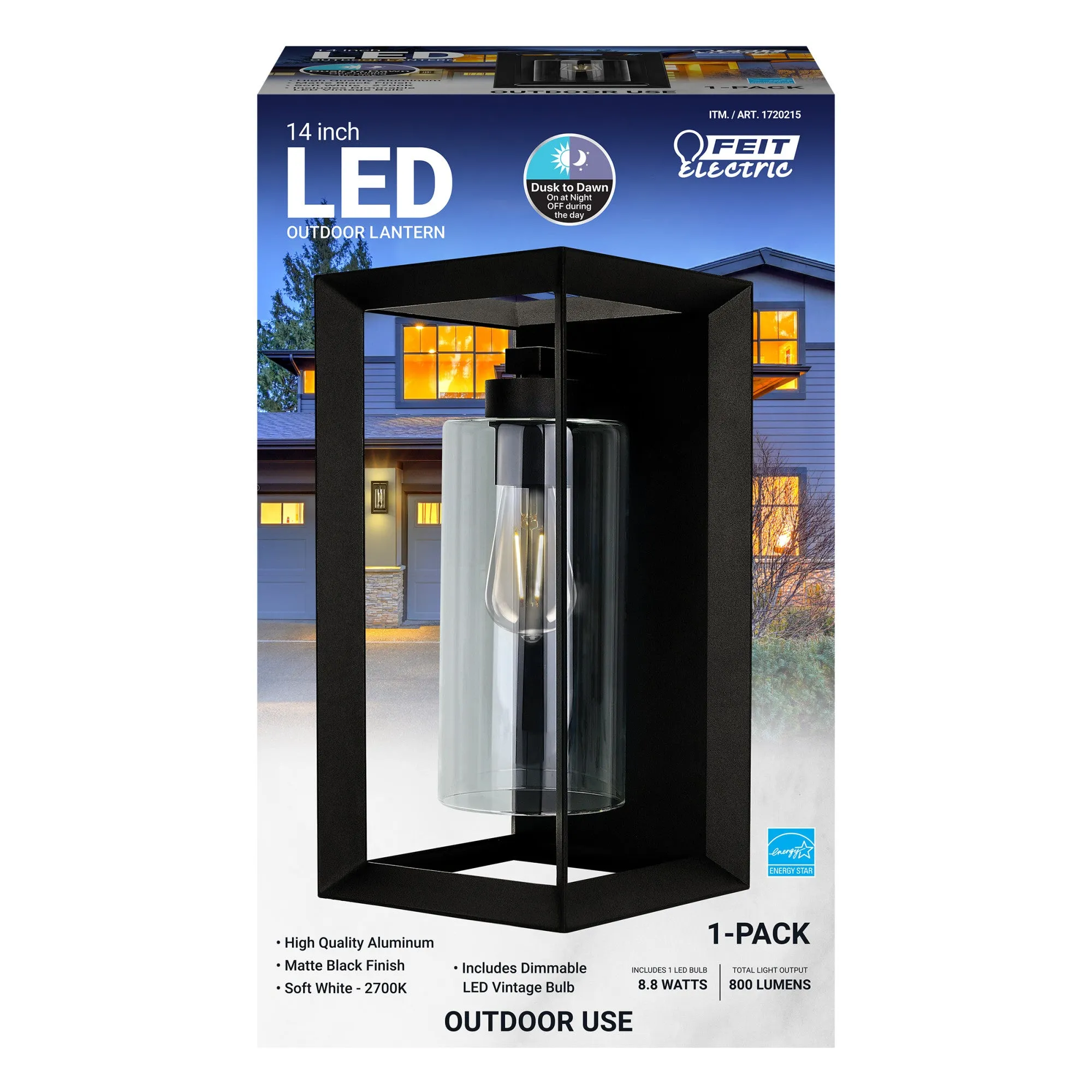 14 in. Rectangular LED Lantern, Black