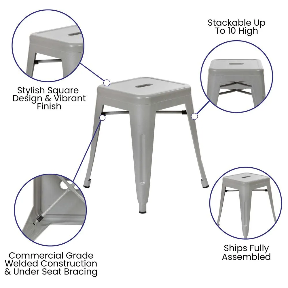 18" Table Height Stool, Stackable Backless Metal Indoor Dining Stool, Commercial Grade Restaurant Stool In Silver - Set Of 4 By Flash Furniture