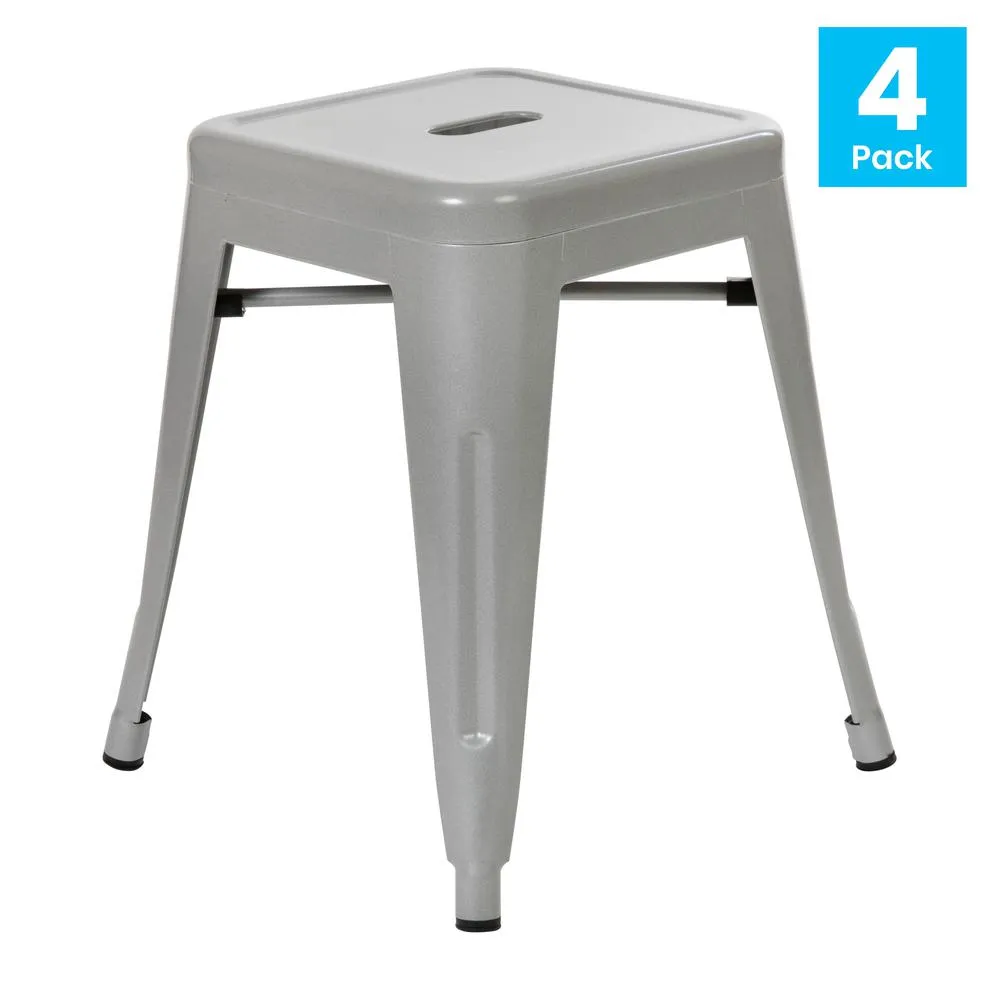 18" Table Height Stool, Stackable Backless Metal Indoor Dining Stool, Commercial Grade Restaurant Stool In Silver - Set Of 4 By Flash Furniture