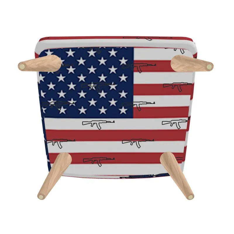 #411 cocknload modern chair in a USA flag and gun print