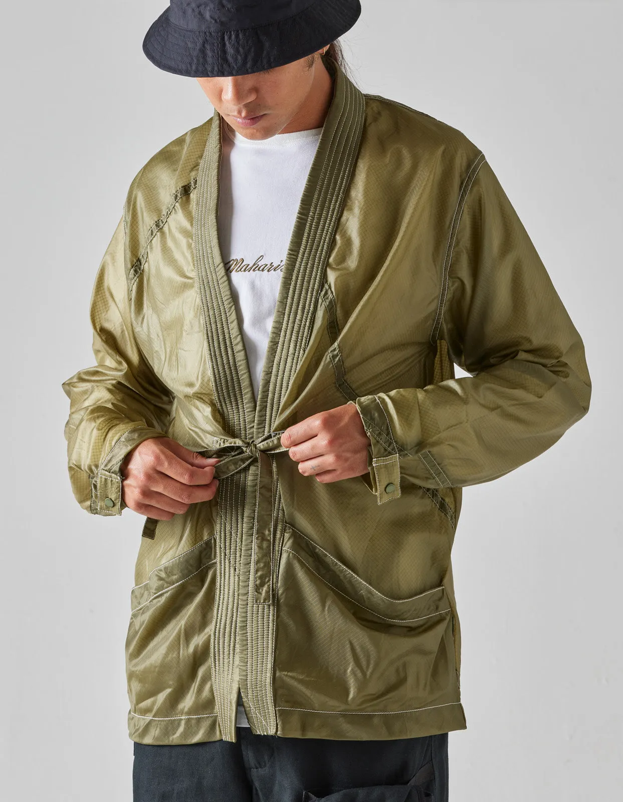 5091 Upcycled Parachute Kimono Olive