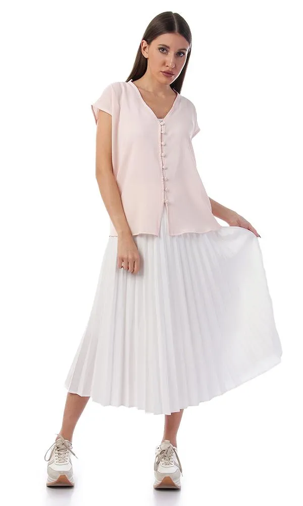 57121 Buttoned V-Neck Elegant Shirt - Powder Pink