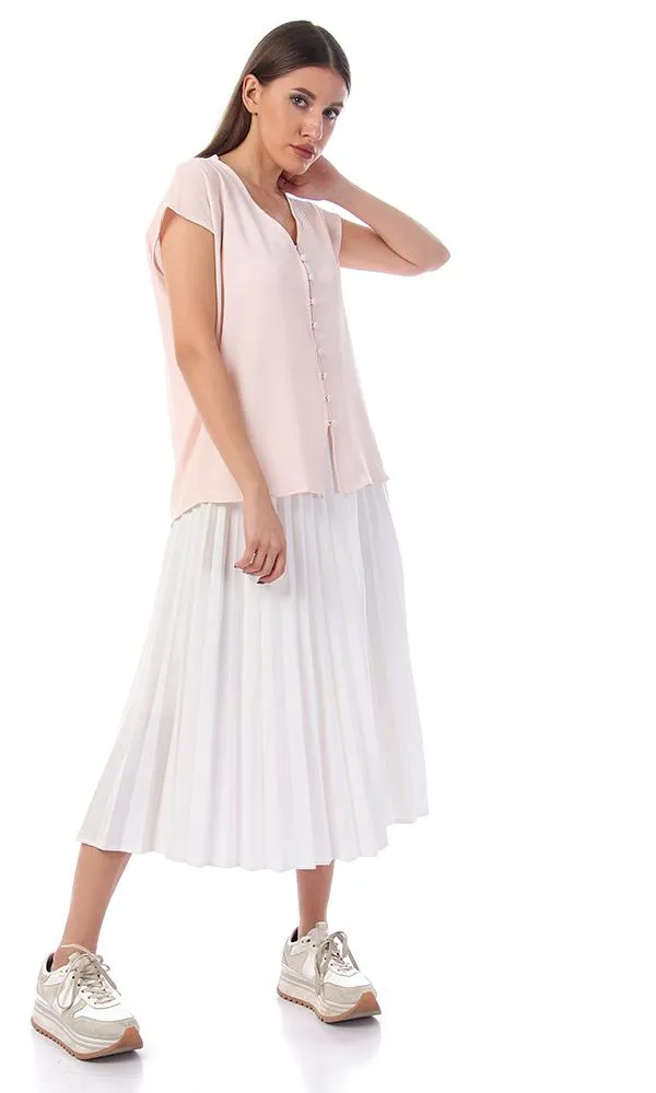 57121 Buttoned V-Neck Elegant Shirt - Powder Pink