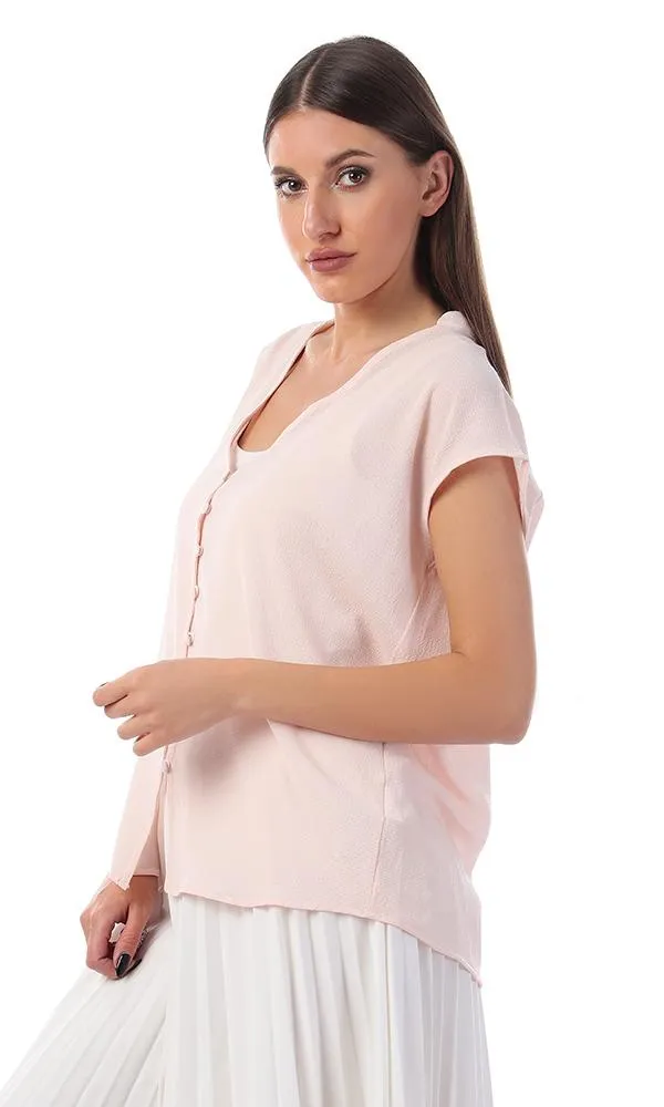 57121 Buttoned V-Neck Elegant Shirt - Powder Pink