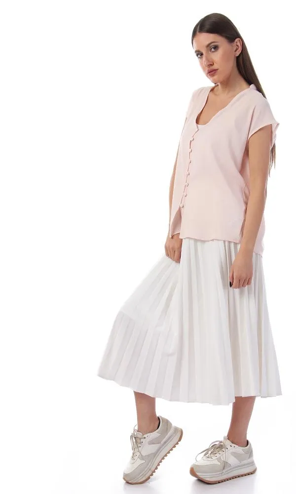 57121 Buttoned V-Neck Elegant Shirt - Powder Pink