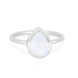 9K White Gold Moonstone Tear Drop Ring