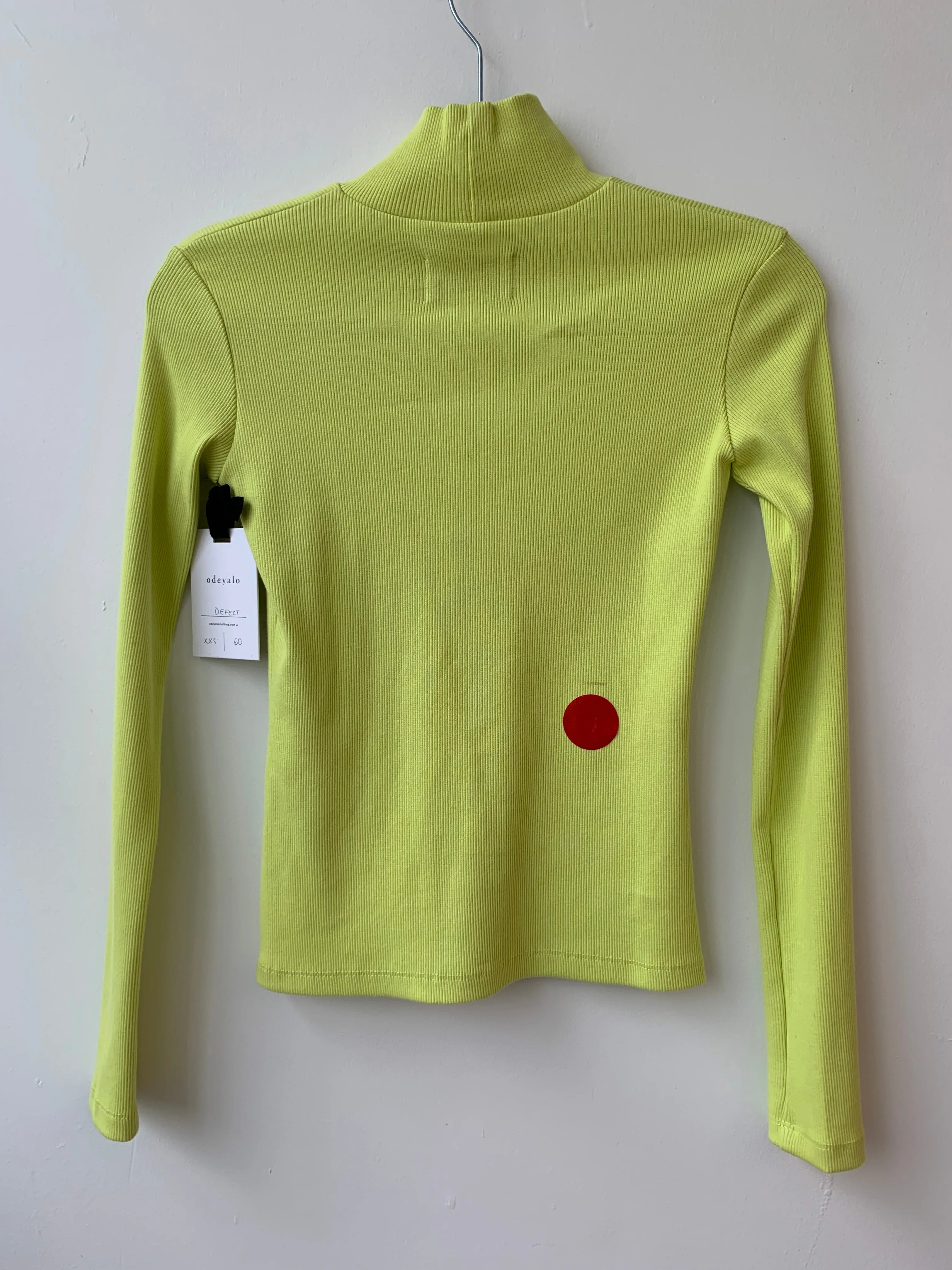 ADAMO lime mock neck-S/L/XXS with stain at back or fabric reverse