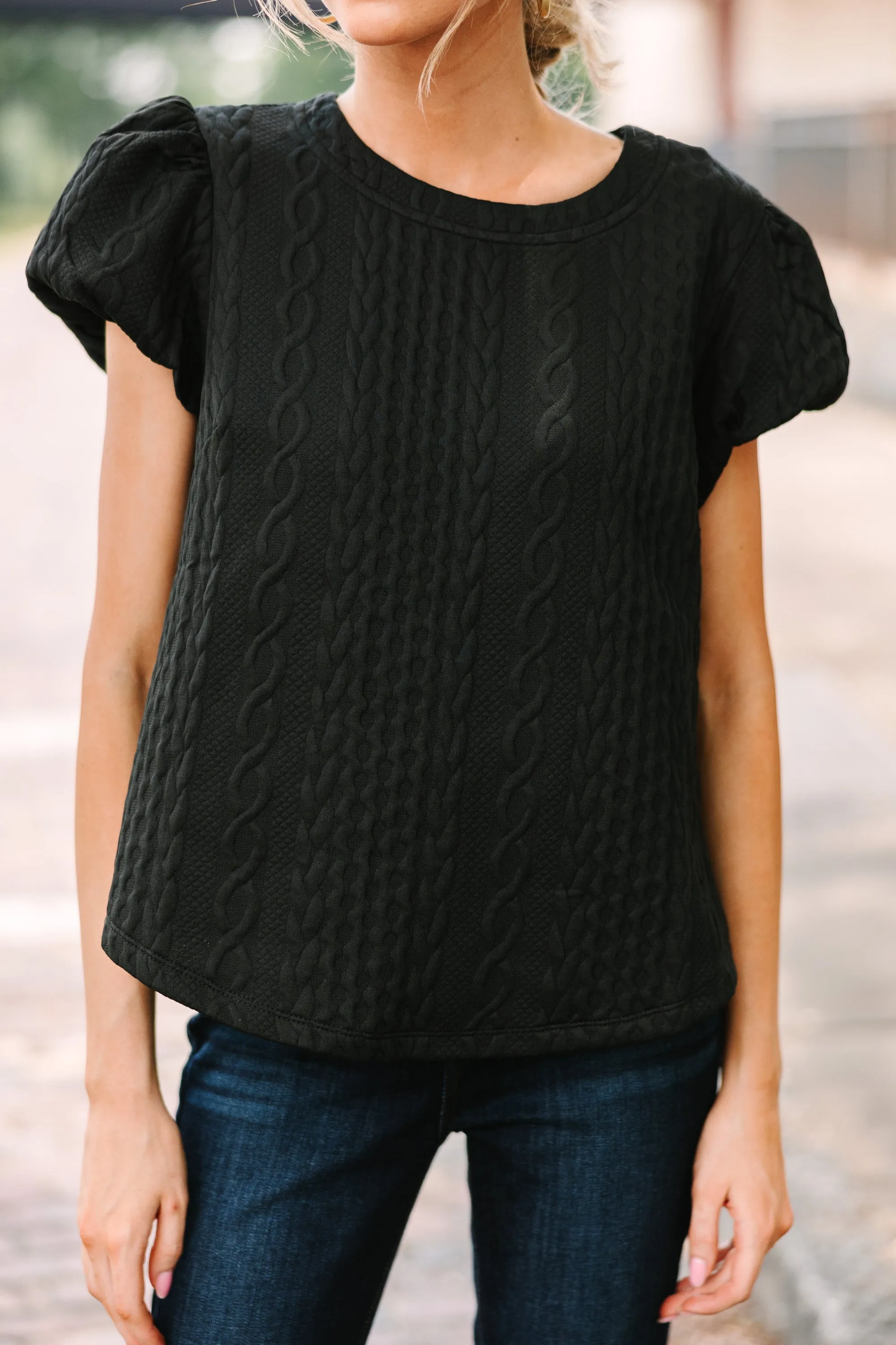 All In The Tone Black Cable Knit Blouse