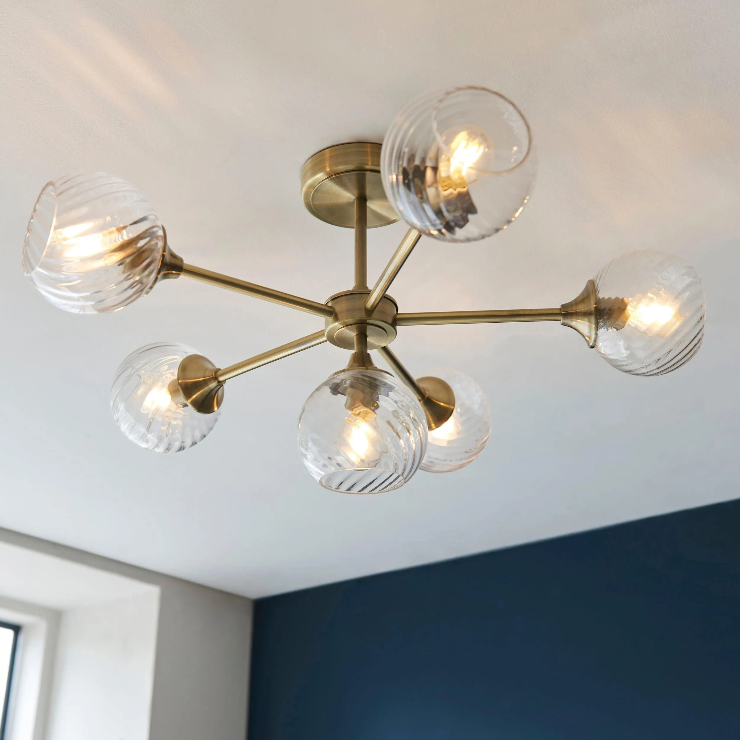 Allegra 6 Light Brass Semi Flush - Glass Shades