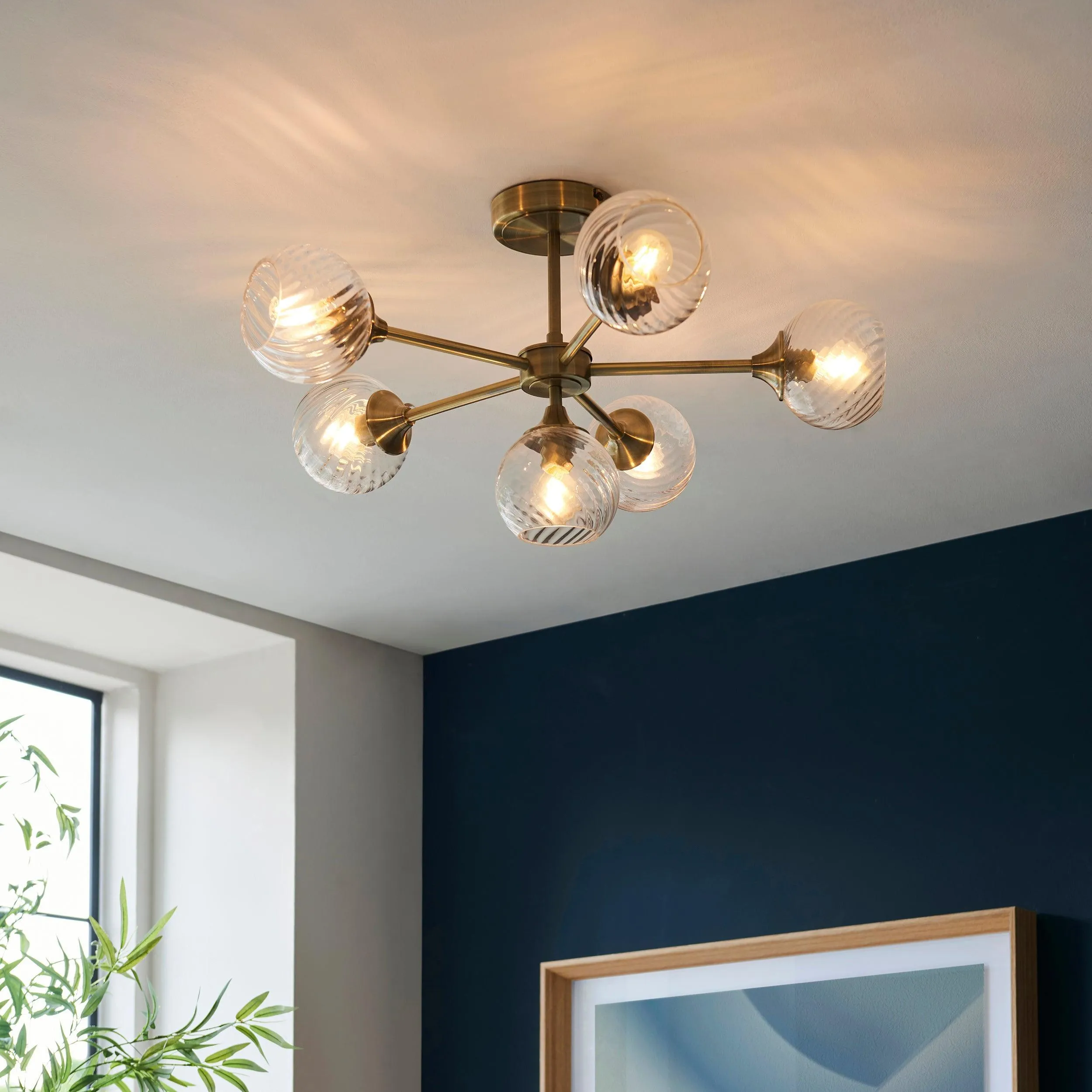 Allegra 6 Light Brass Semi Flush - Glass Shades