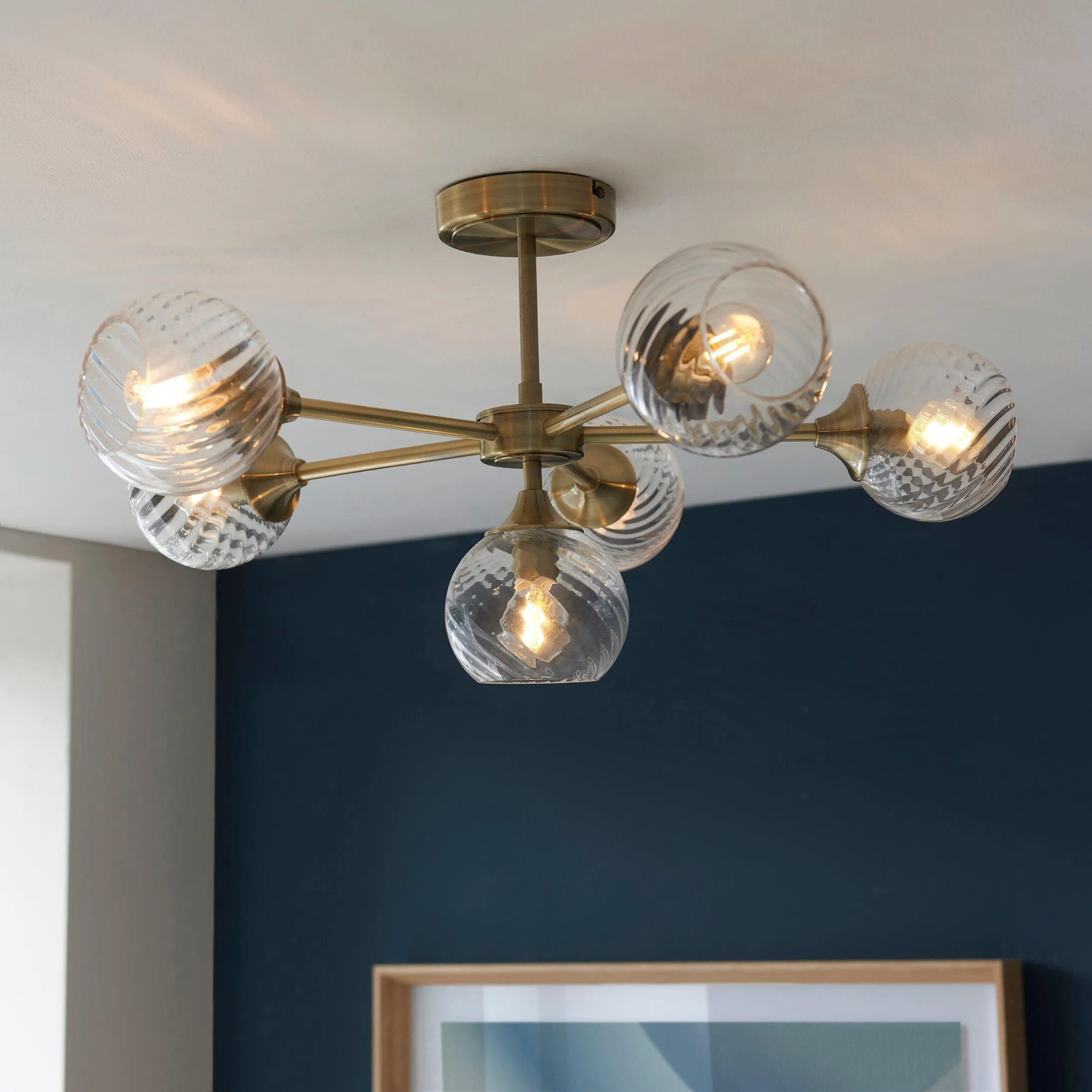 Allegra 6 Light Brass Semi Flush - Glass Shades