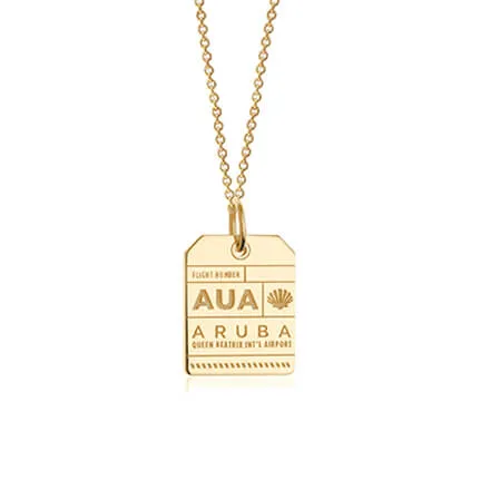 Aruba Caribbean AUA Luggage Tag Charm Solid Gold