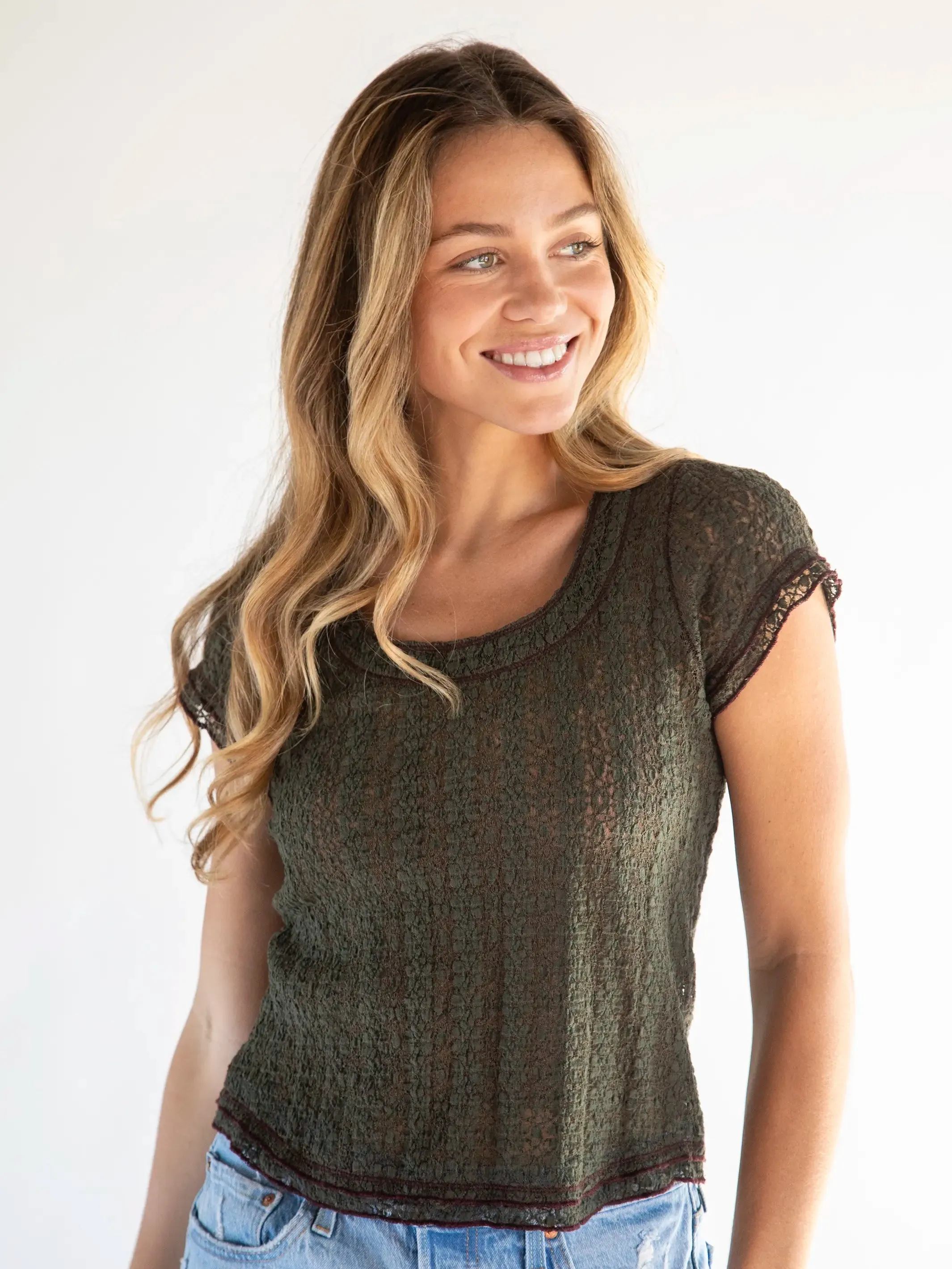 Ashley Lace Top - Dark Olive