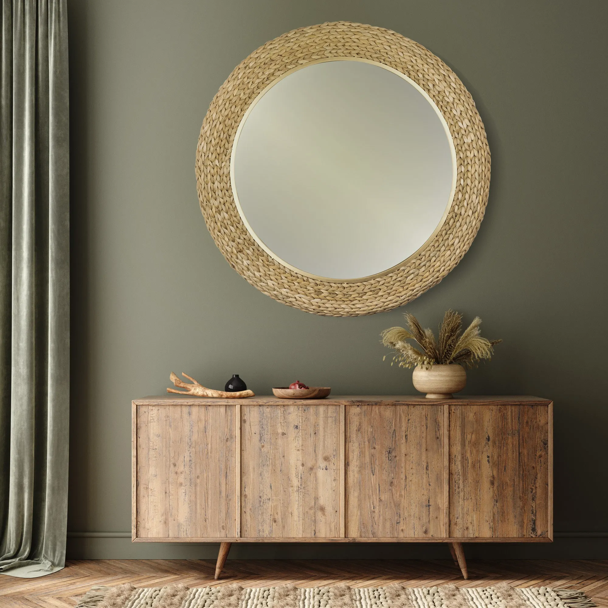 Athena 457MI40FGN 40-Inch Round Wall Mirror - Natural Seagrass