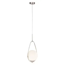 Avalon 1 Light Satin Silver Pendant With Opal Glass Ball