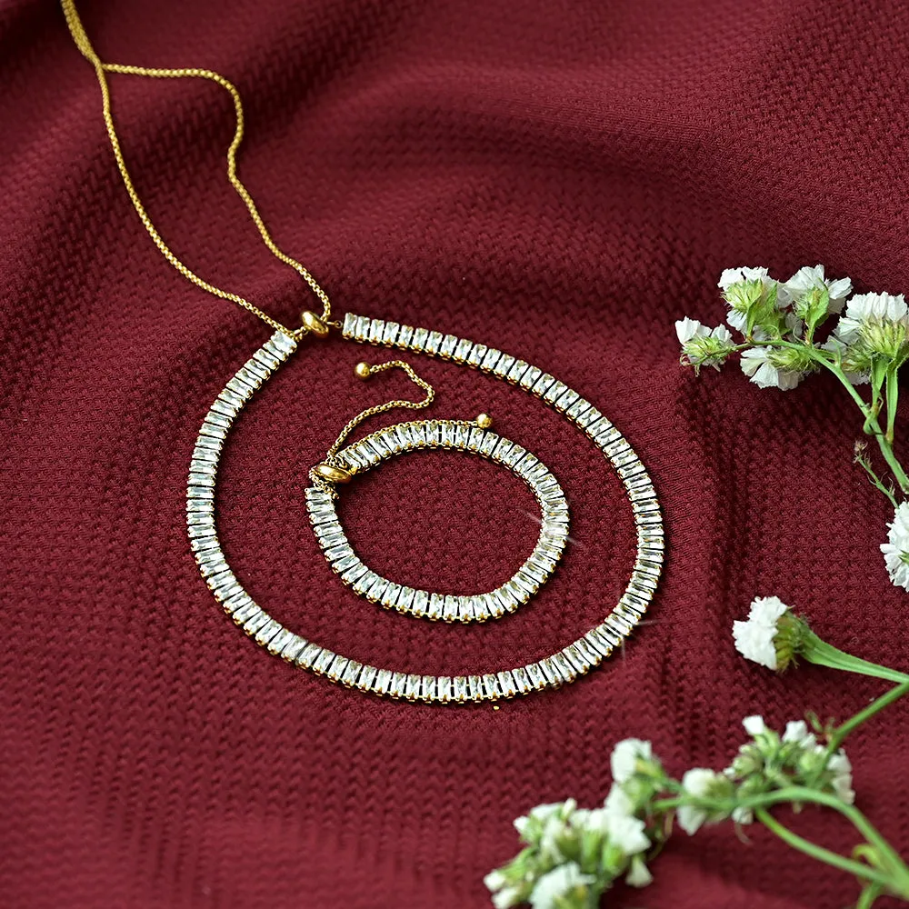 Baguette Stone Necklace & Bracelet Combo Set