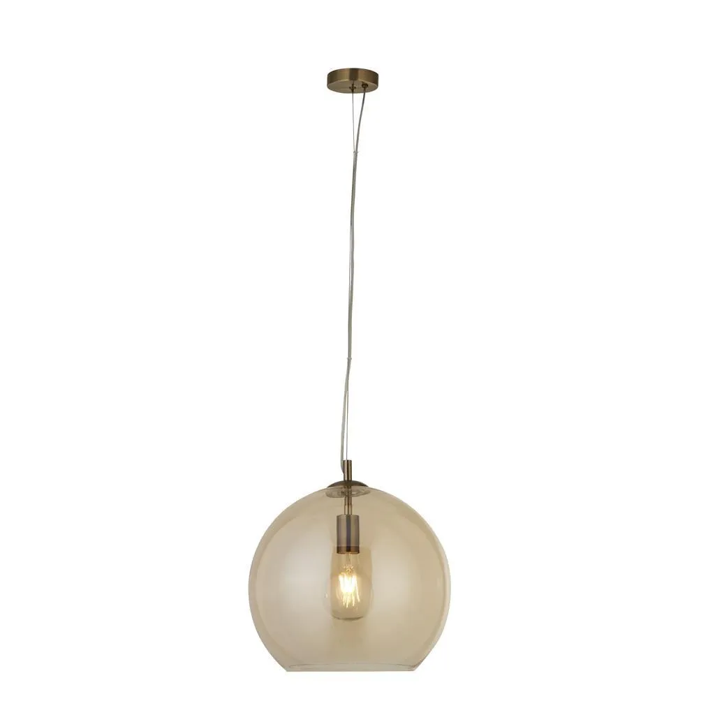 Balls 1 Light Round Amber Glass 35cm Ceiling Pendant