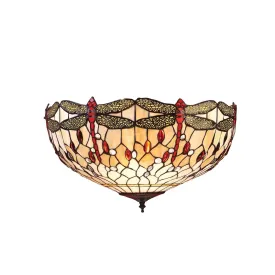 Beige Dragonfly Large Tiffany Flush Ceiling Light