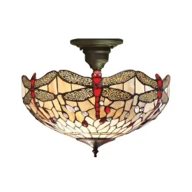 Beige Dragonfly Semi Flush Tiffany Ceiling Light