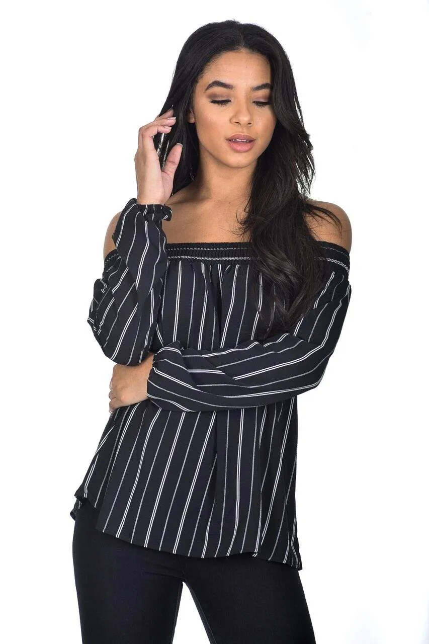 Black Bardot Stripey Top