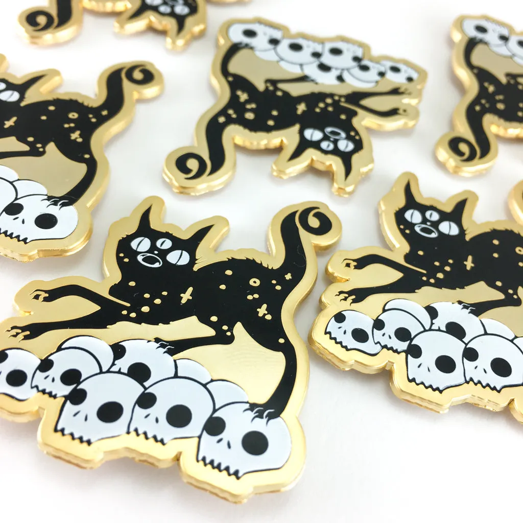 Black Cat On Skulls, Enamel Pin