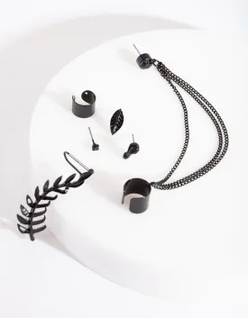 Black Chain Leaf Ear Stack