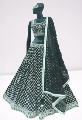 Black colored Beautifully designed Lehenga Set - Rent