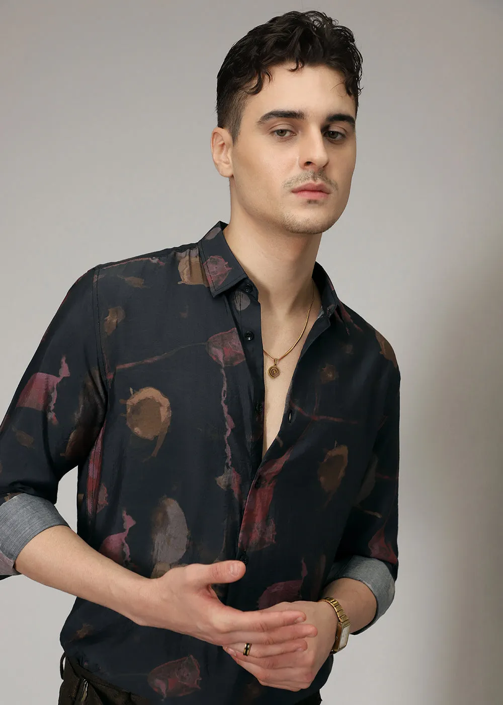 Black Multi Wash Print Shirt