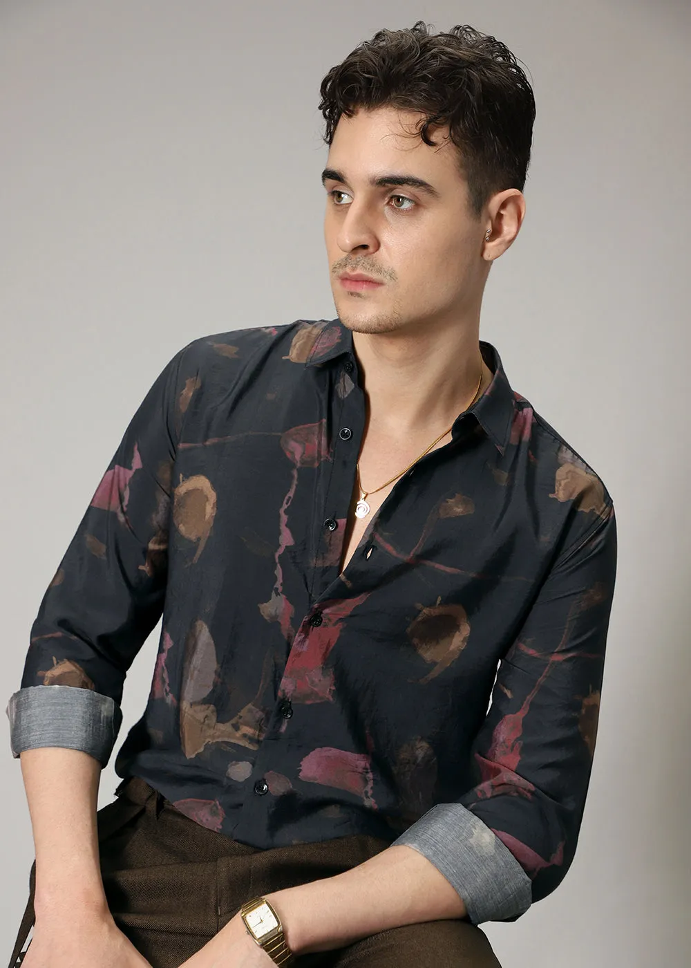 Black Multi Wash Print Shirt