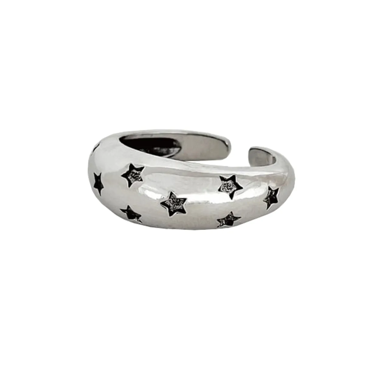 Black Star Glossy Silver Open Back Free Size Band Ring for Women