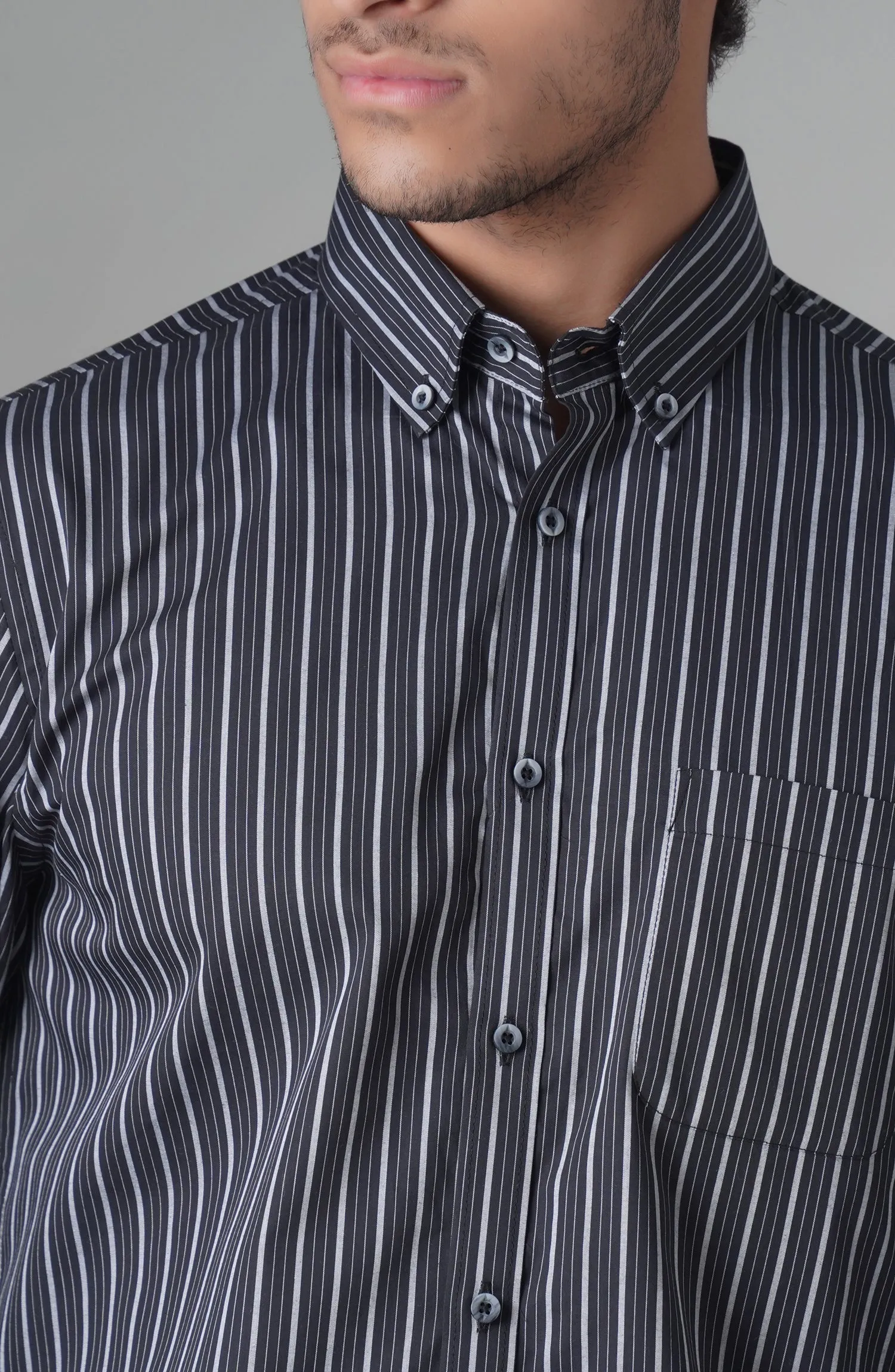 Black/Grey Full Sleeves Cotton Shirt