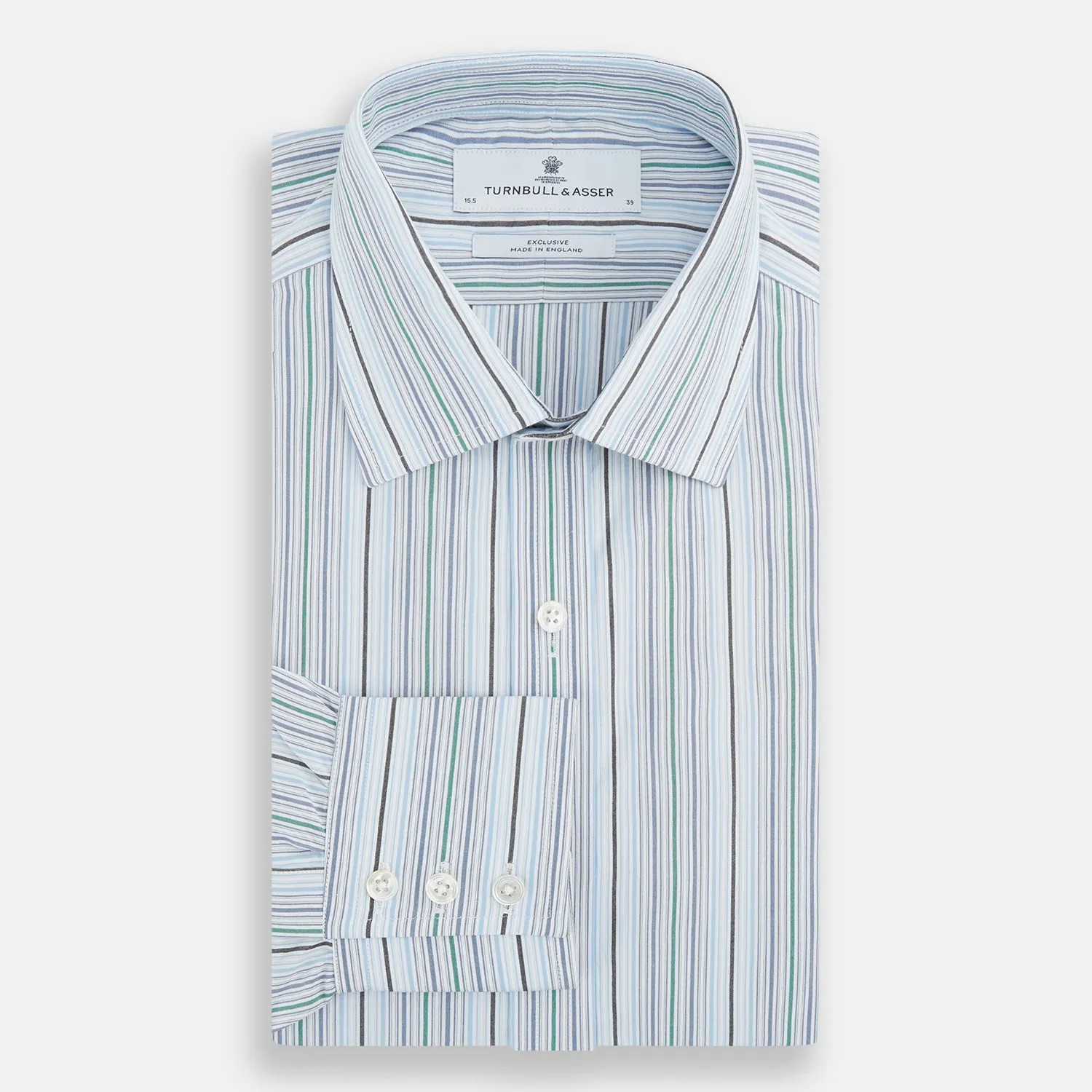 Blue and Green Multi Track Stripe Mayfair Shirt