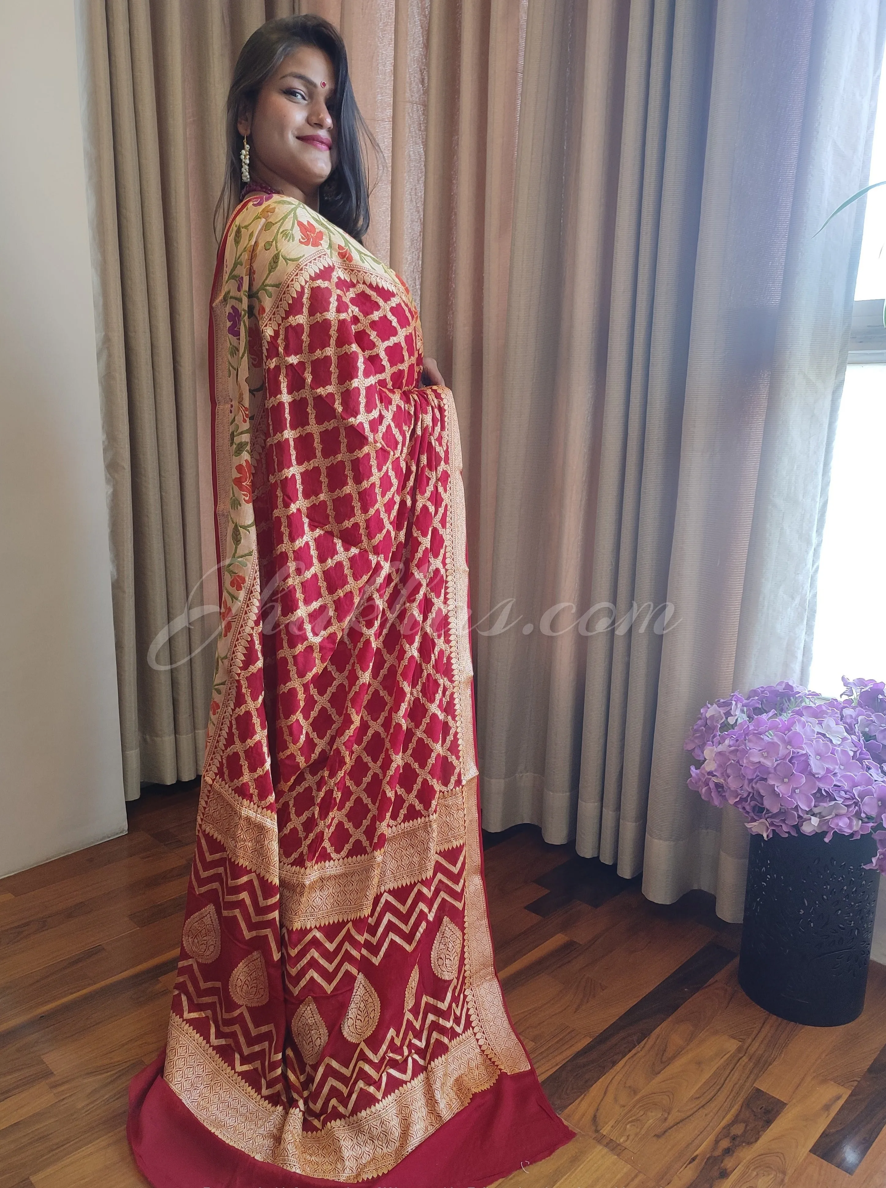 Bridal Red inspired Banarasi Bandhej Saree