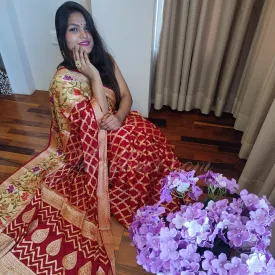 Bridal Red inspired Banarasi Bandhej Saree