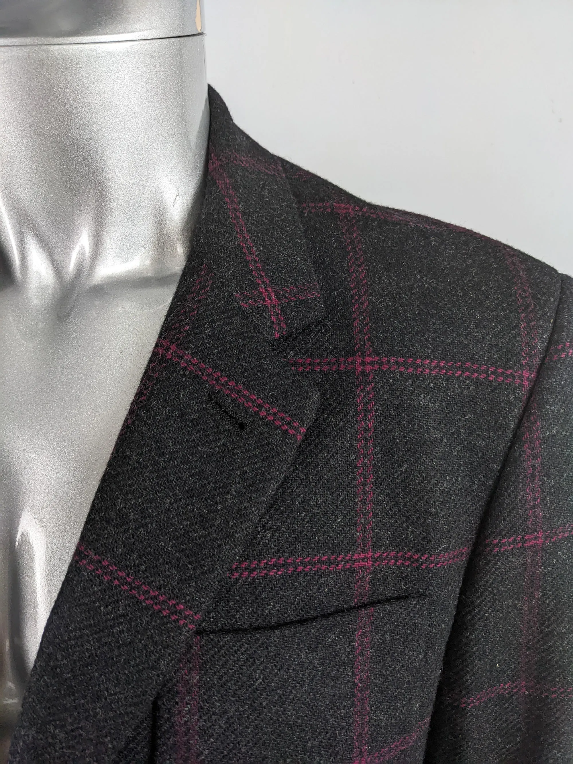 Byblos Vintage Mens Grey & Pink Windowpane Check Blazer, 1990s