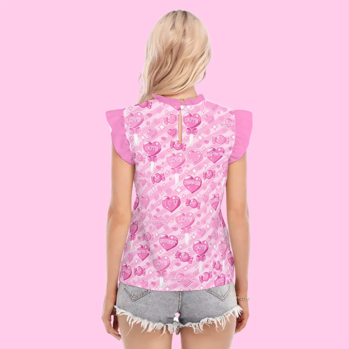 Candy Love Hearts (Pink Cutie) Women's Ruffle Blouse