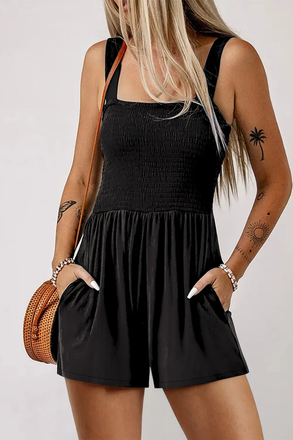 Casual Smocked Sleeveless Romper