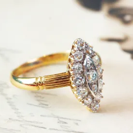 Circa 1900 Edwardian Marquise Diamond Cluster Ring