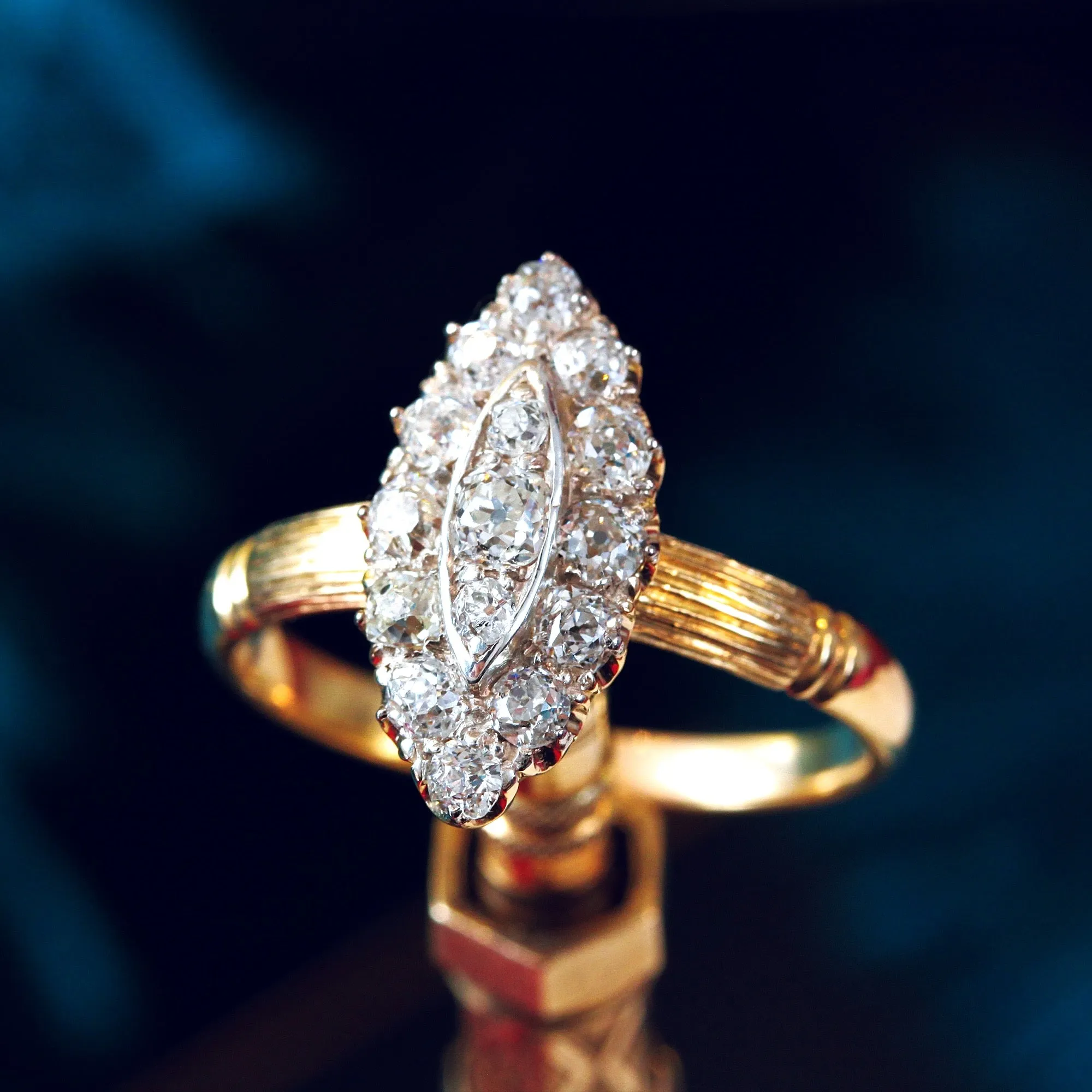 Circa 1900 Edwardian Marquise Diamond Cluster Ring