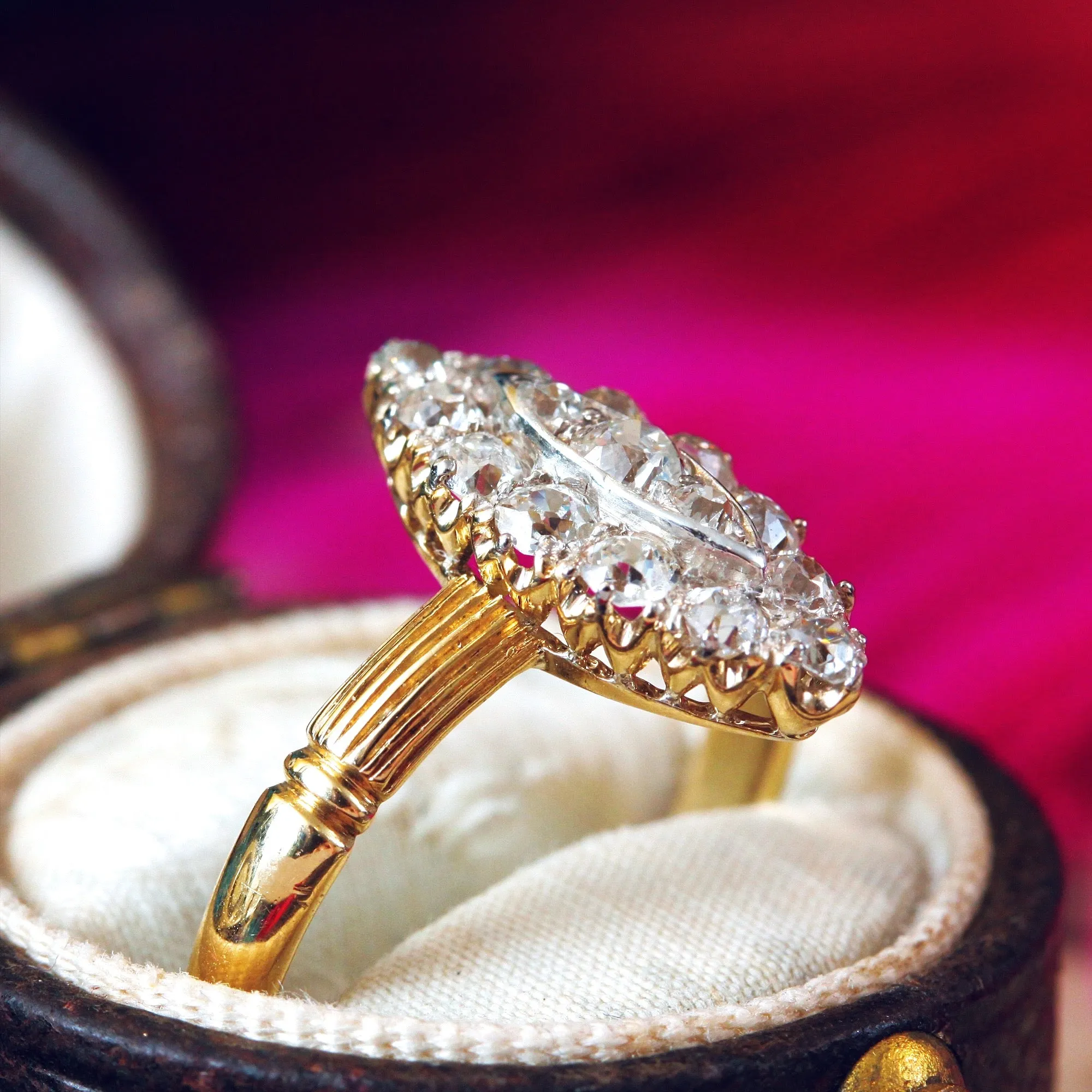 Circa 1900 Edwardian Marquise Diamond Cluster Ring