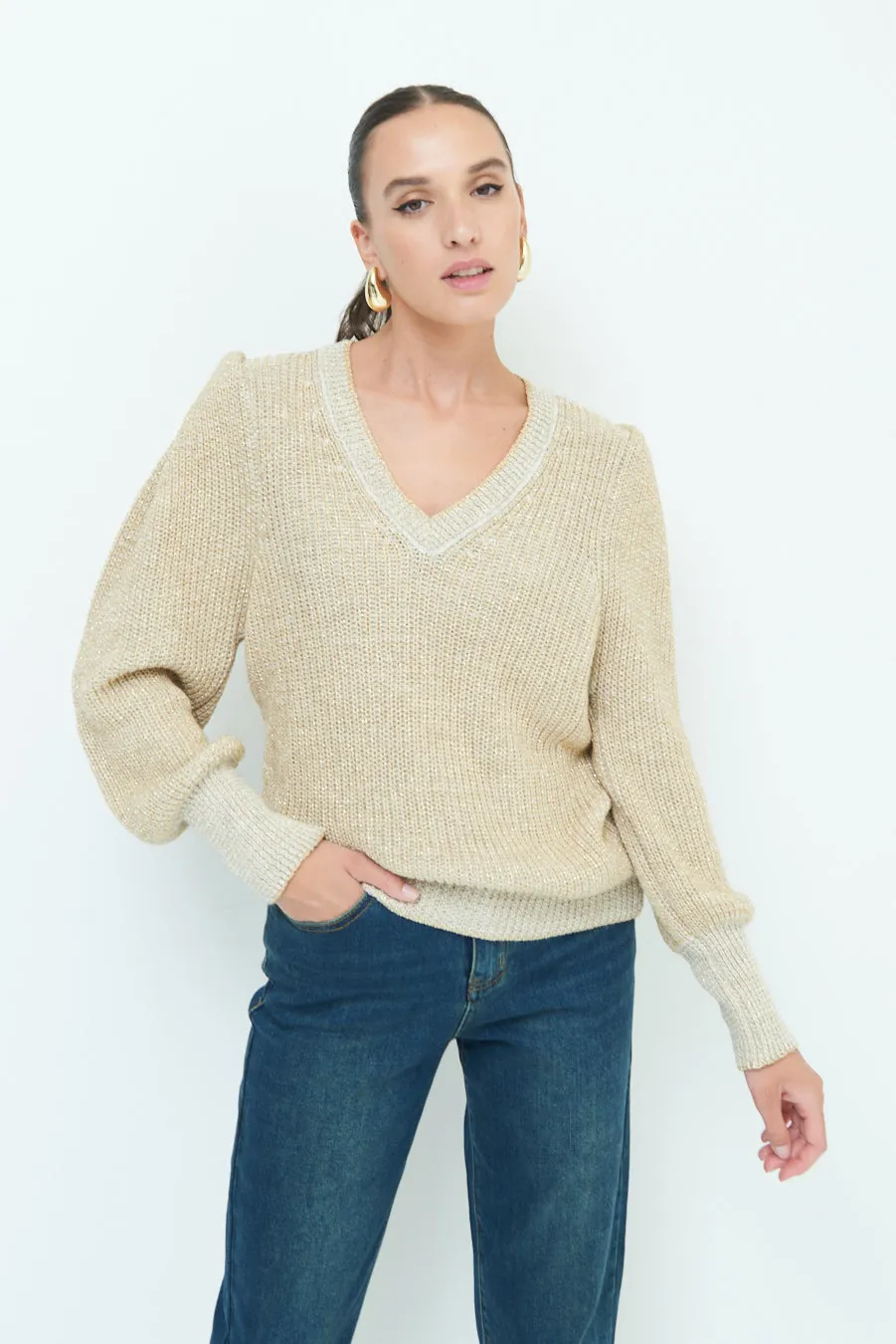 Classic herringbone V-neck sweater wholesale