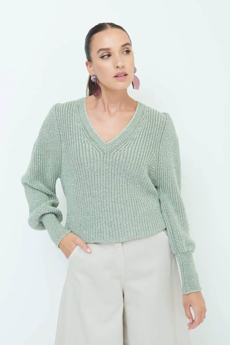 Classic herringbone V-neck sweater wholesale