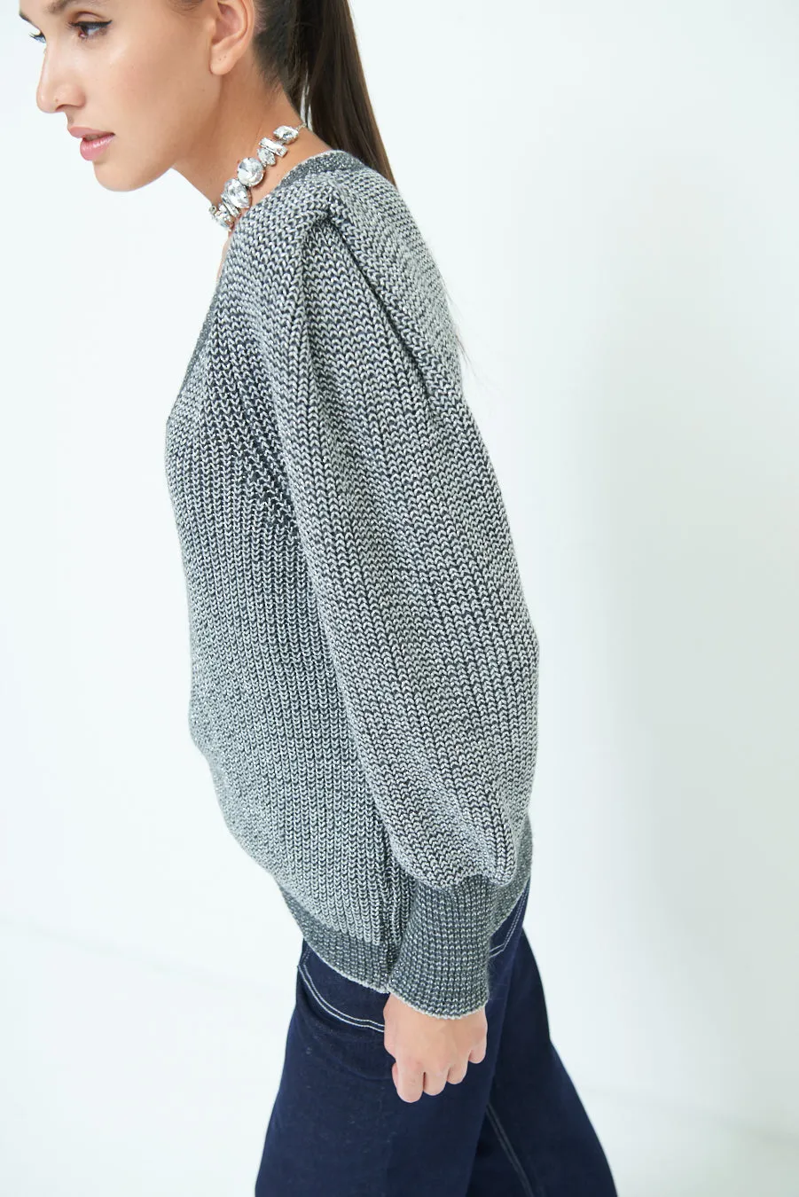 Classic herringbone V-neck sweater wholesale