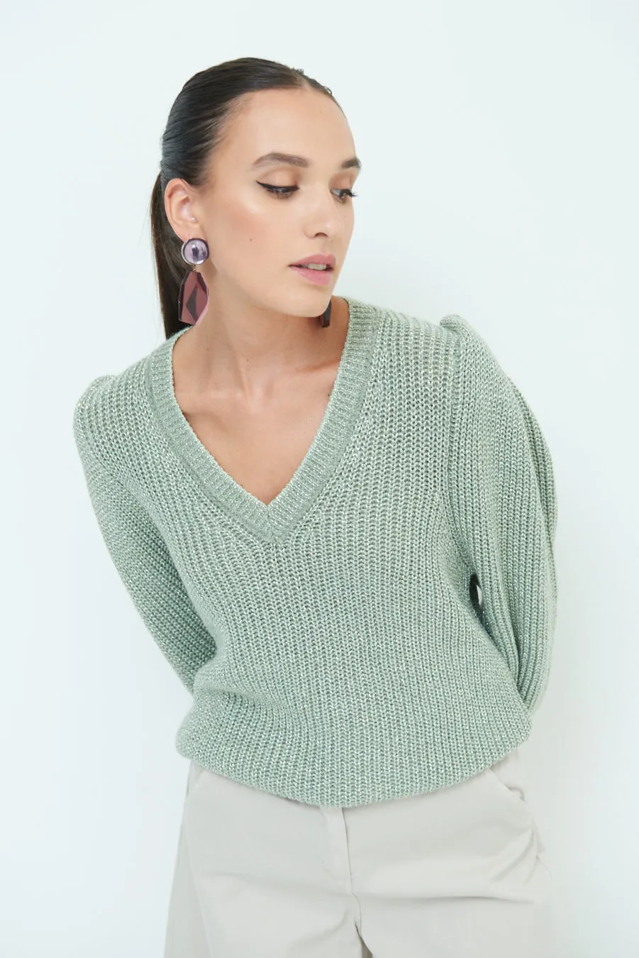 Classic herringbone V-neck sweater wholesale