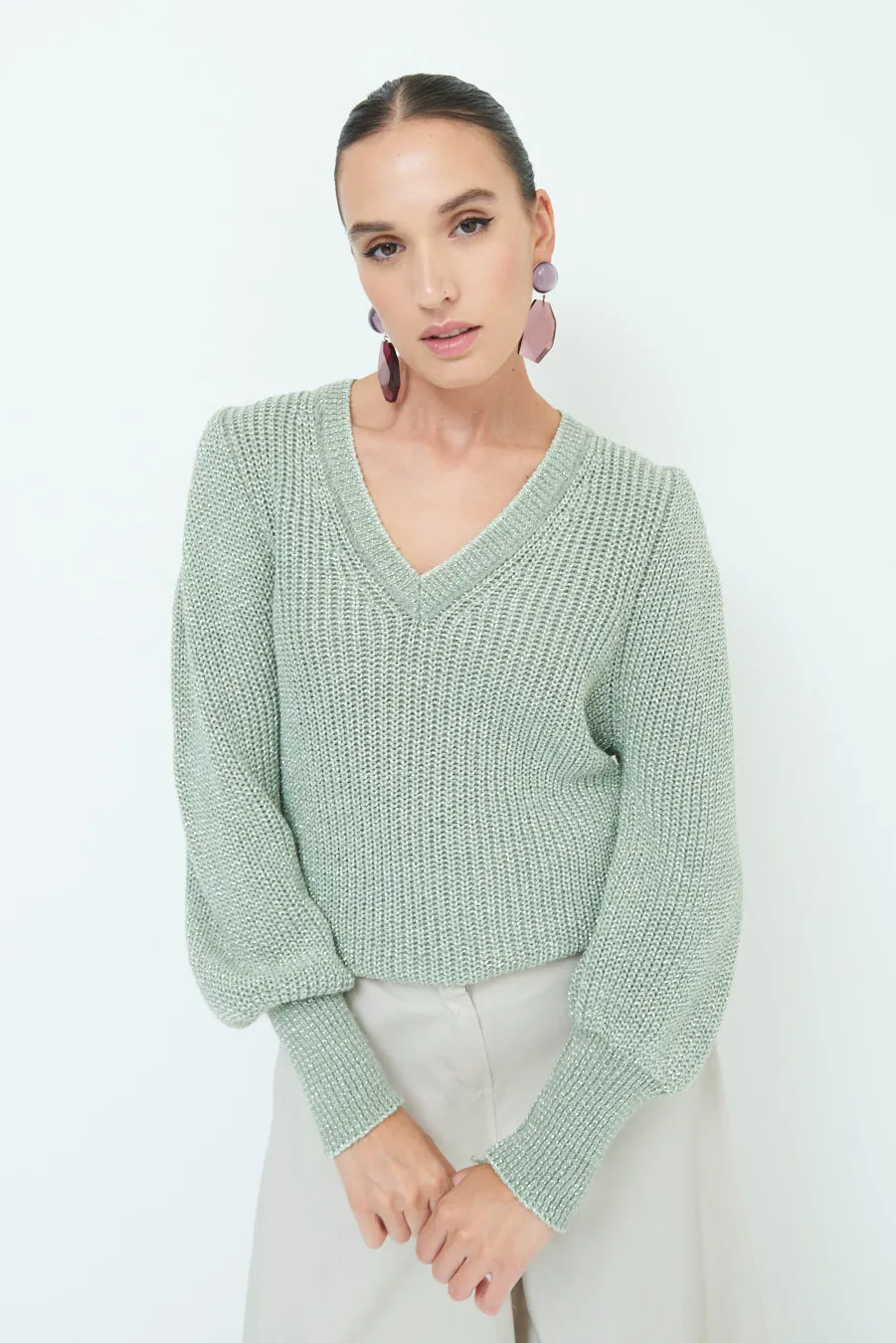 Classic herringbone V-neck sweater wholesale