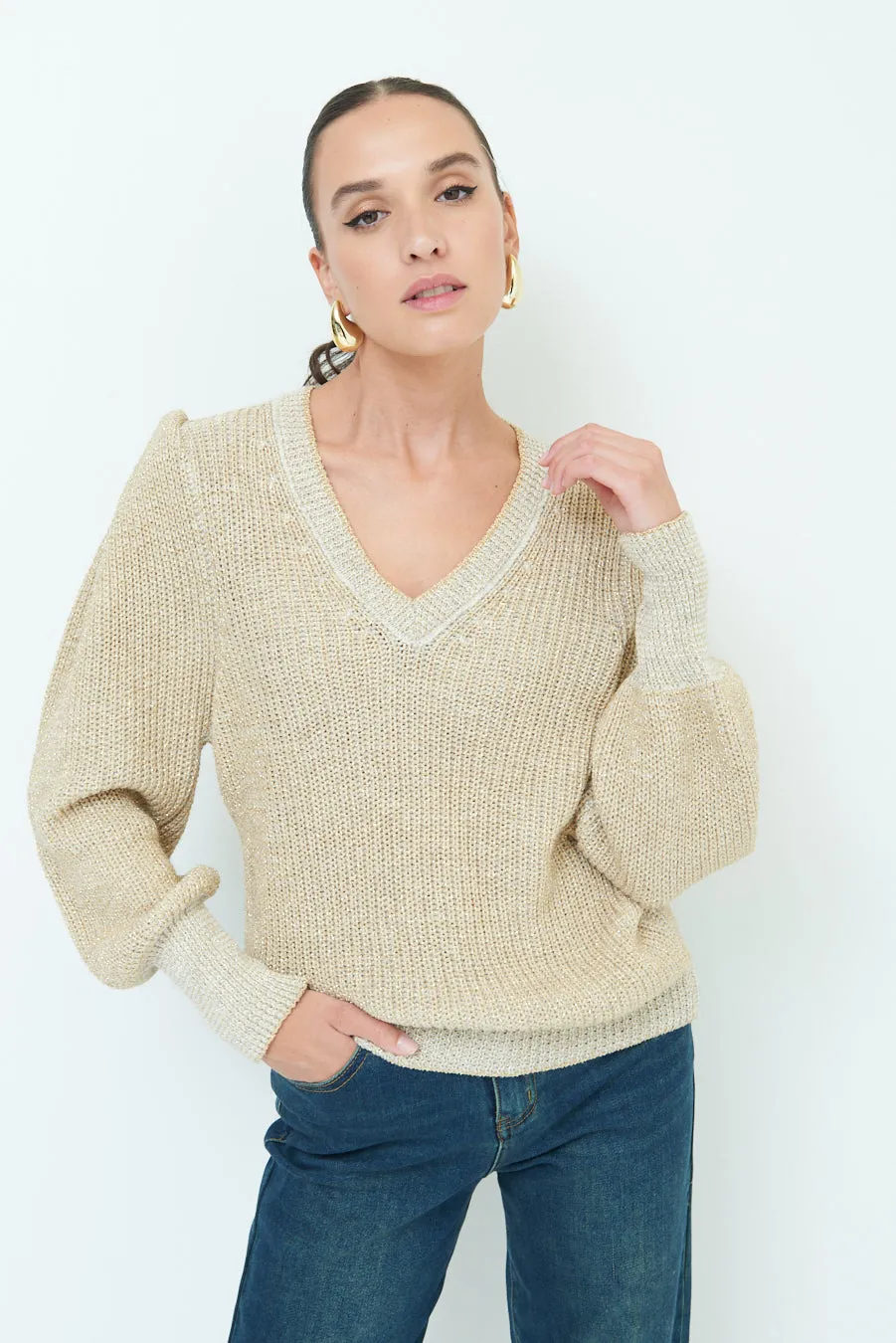 Classic herringbone V-neck sweater wholesale